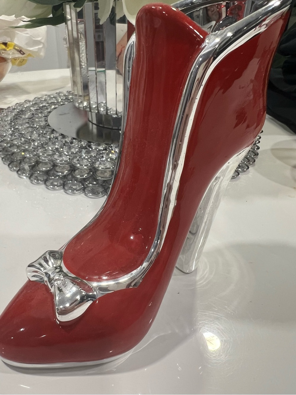 Red High Heel Decorative Shoe Accent